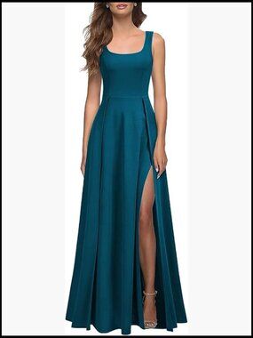 Polyester Spandex Formal Maxi Dress Square Neck Split Bodycon